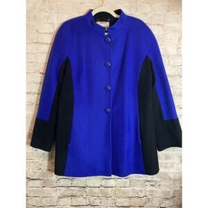 De Bourrage Stoffa Coat Womens 16 Cobalt Colorblock Wool Cashmere Blend Artsy